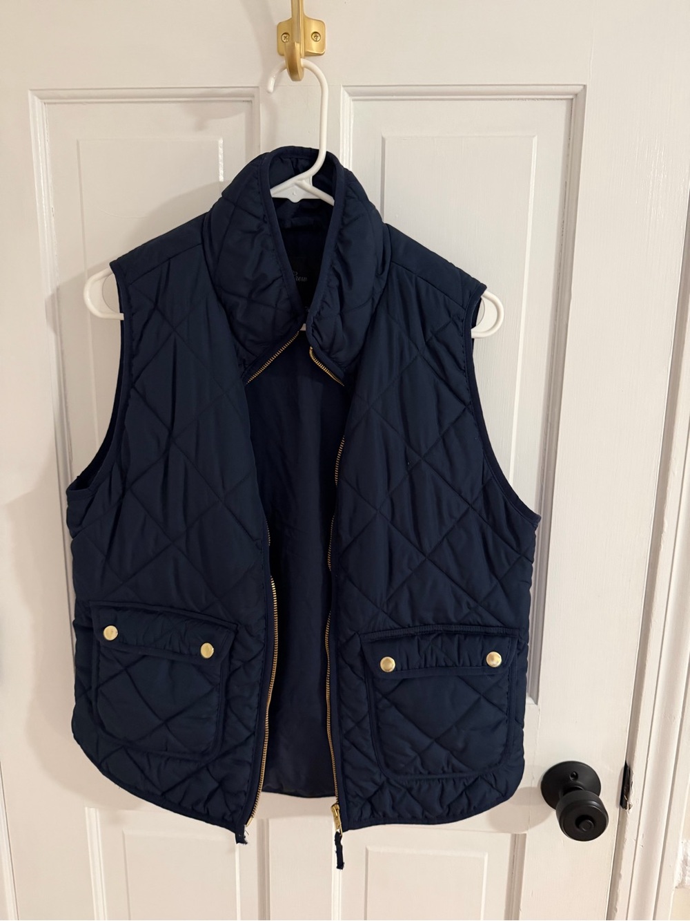 J. Crew Navy Quilted Vest with Gold-Tone Hardware